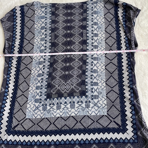 Lucky Brand tie waist sleeveless top blue / grey print sz large - Picture 11 of 12